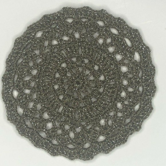 Handmade Crochet Boho Doily Puff Dark Tan Sparkles Decor Plant Pot Coaster 5.5" - Picture 3 of 6